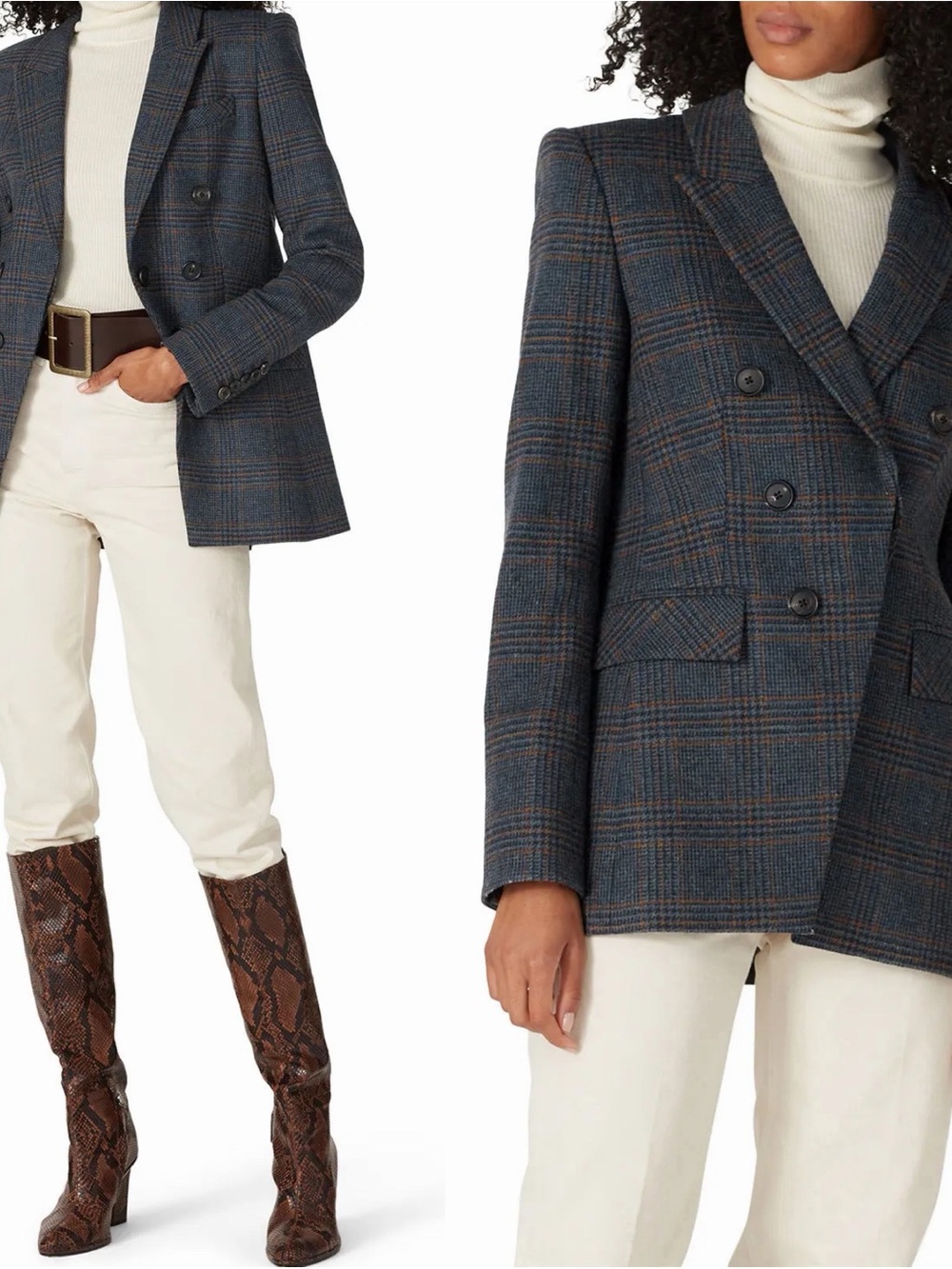 Veronica Beard Yareli Plaid Navy Multi Wool Dickey Jacket Blazer Size 14